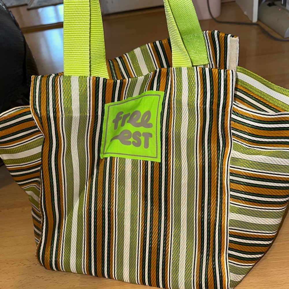 Free People Green and Brown Striped Tote